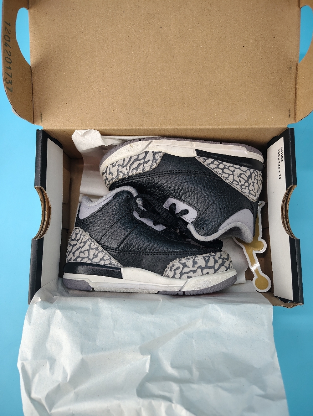 Nike Air Jordan 3 Retro Black Cement Grey Toddler Kids Size 6c EUC